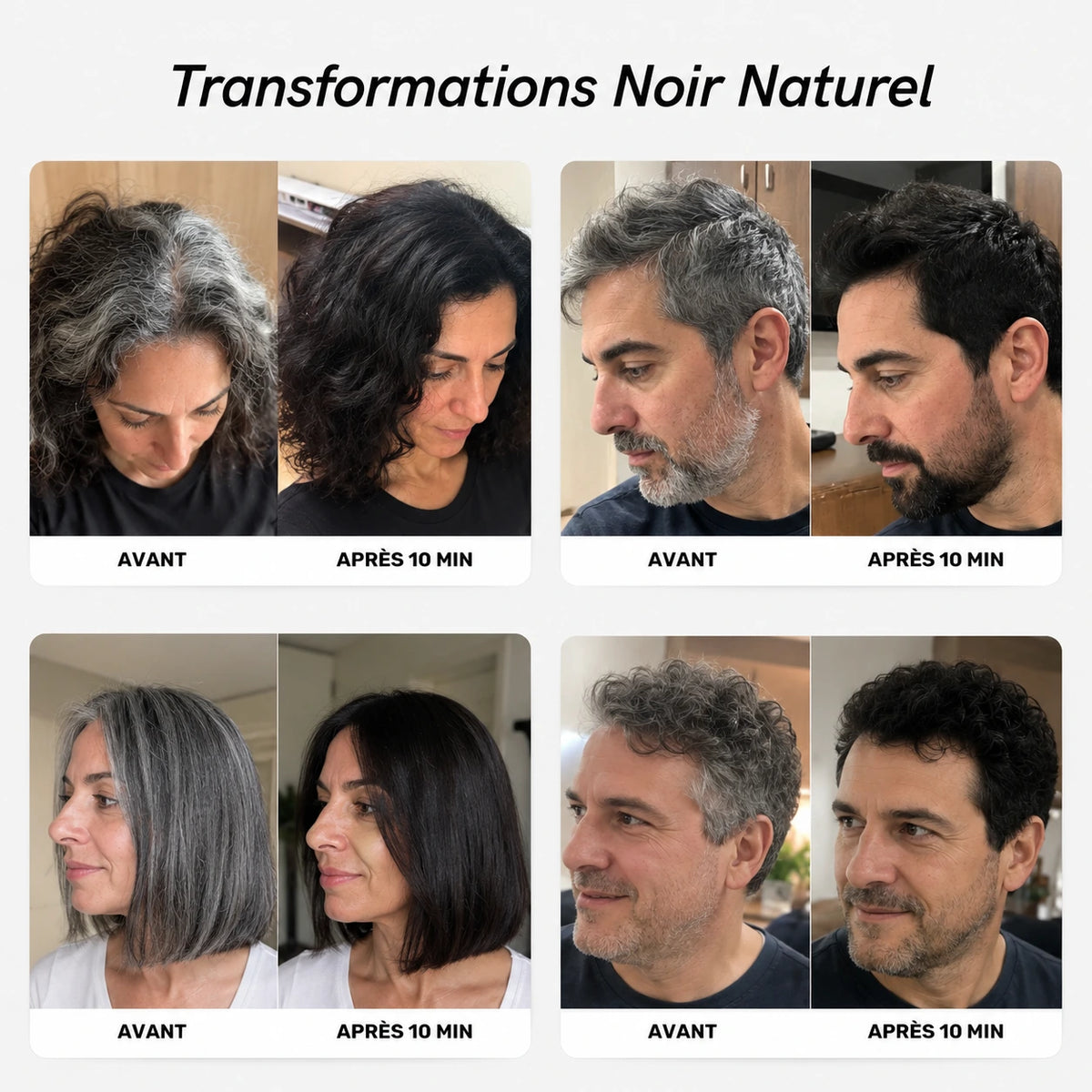 Avant après couverture des cheveux blancs #Couleur_Noir