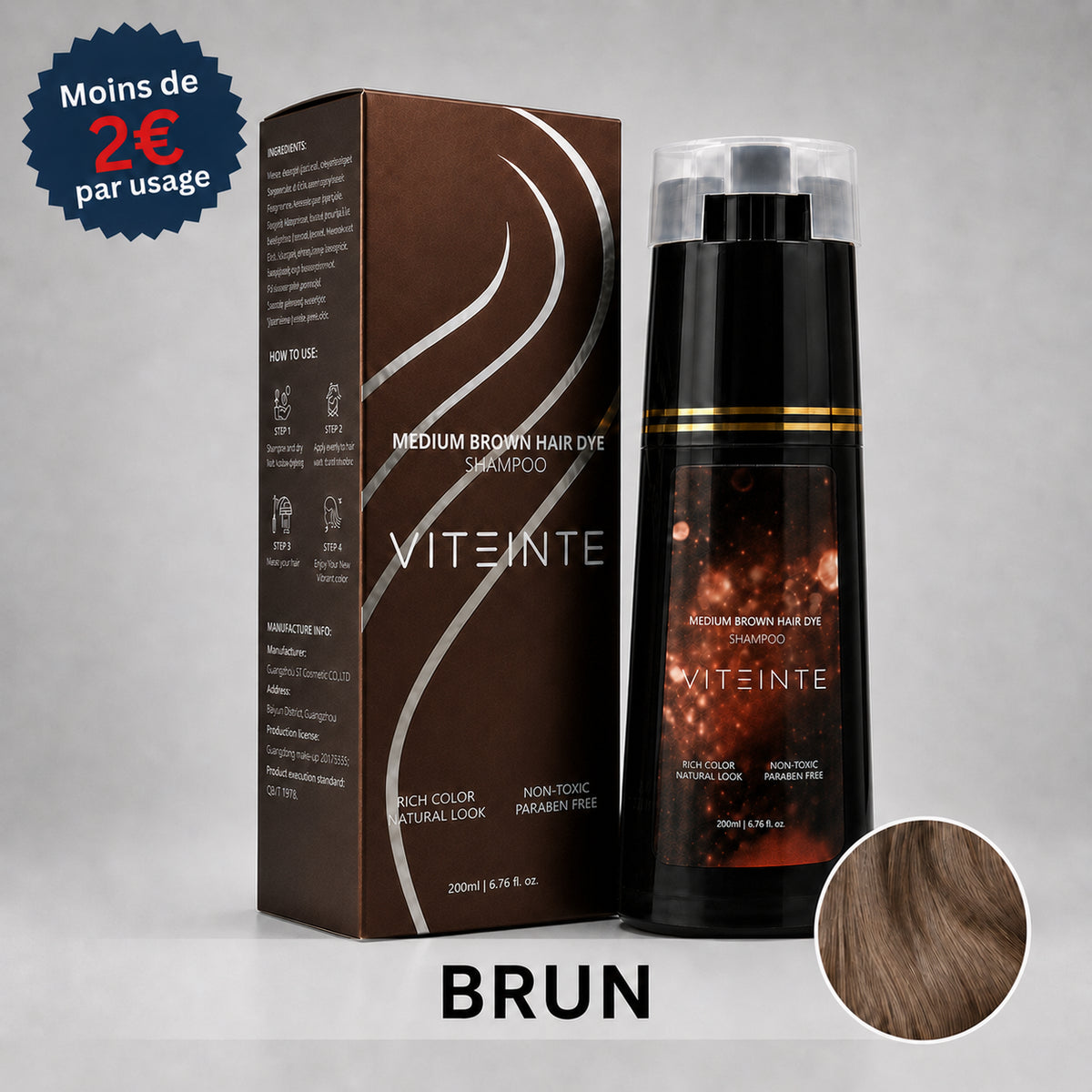 Shampoing colorant cheveux brun Viteinte #Couleur_Brun