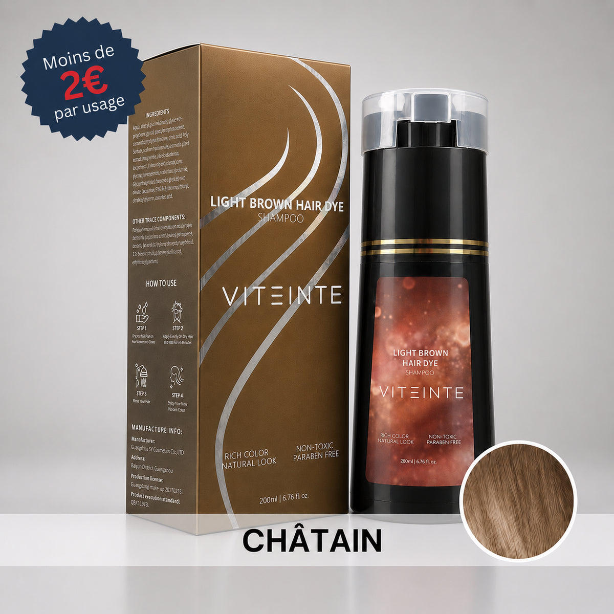 Shampoing colorant cheveux châtain Viteinte #Couleur_Châtain