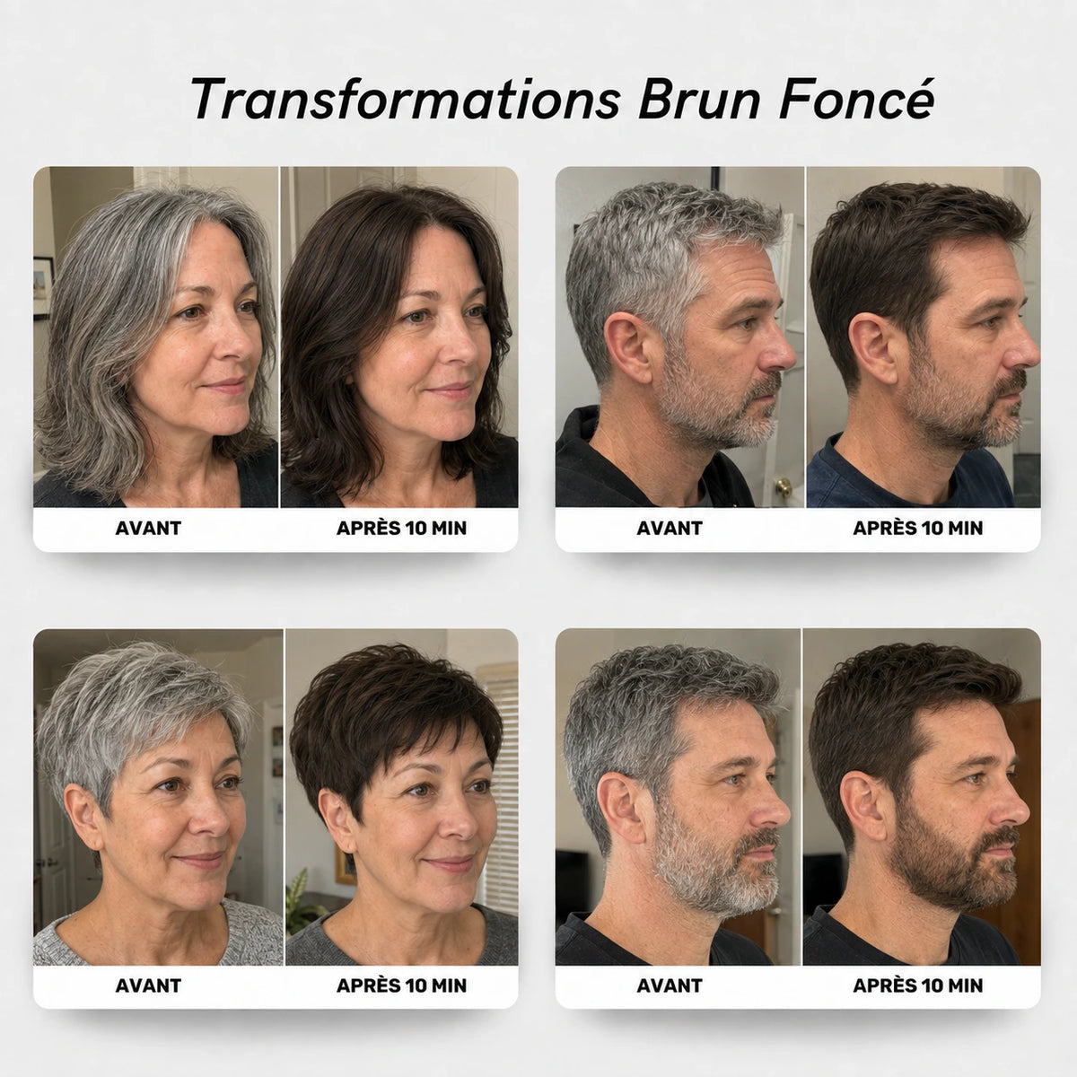 Avant après couverture des cheveux blancs #Couleur_Brun Foncé